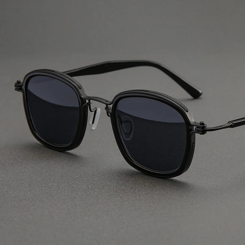 Black Mask Unisex Full Rim Square Acetate Titanium Sunglasses 458631