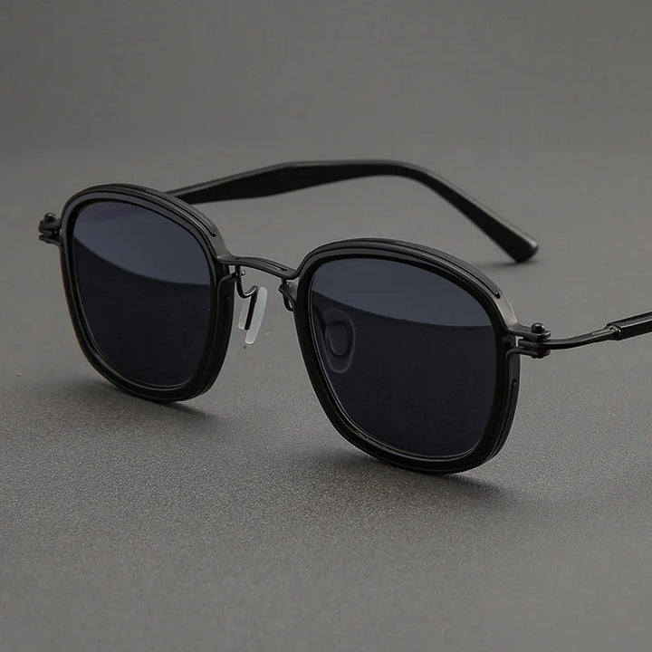 Black Mask Unisex Full Rim Square Acetate Titanium Sunglasses 458631