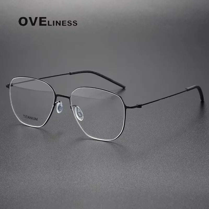 Oveliness Women's Full Rim Polygon Square Titanium Eyeglasses 45505 Full Rim Oveliness black