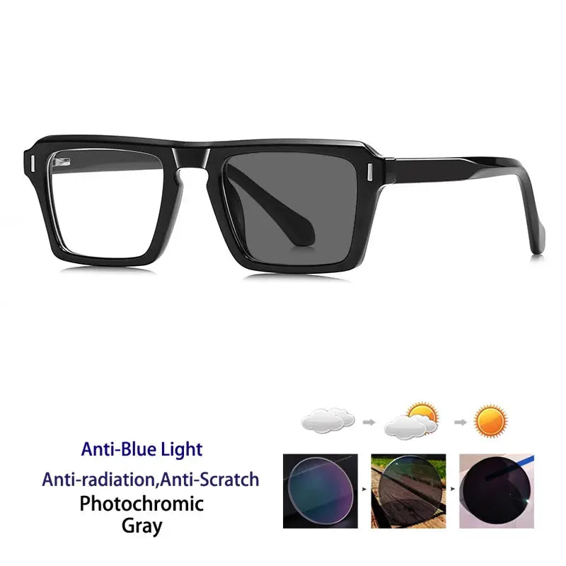 Kocolior Unisex Full Rim Square Brow Line Acetate Photochromic Reading Glasses 511049.