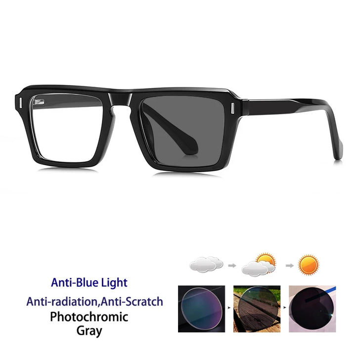 Kocolior Unisex Full Rim Square Brow Line Acetate Photochromic Reading Glasses 511049