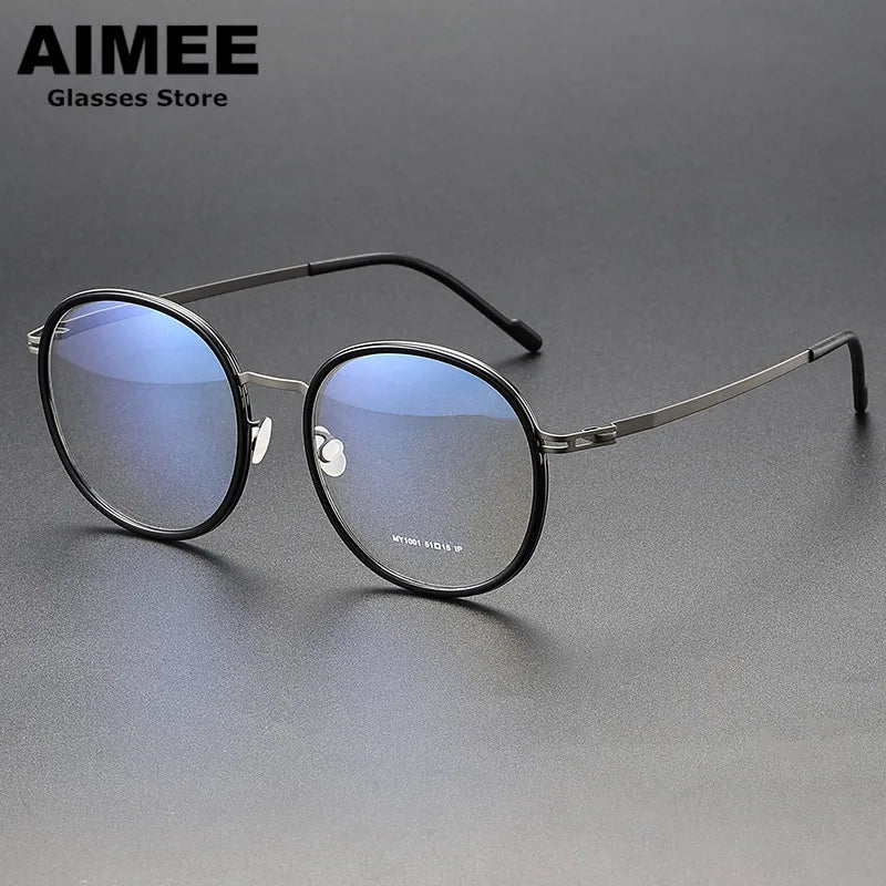 Aimee Unisex Full Rim Round Screwless Titanium Acetate Eyeglasses 2511 Full Rim Aimee   