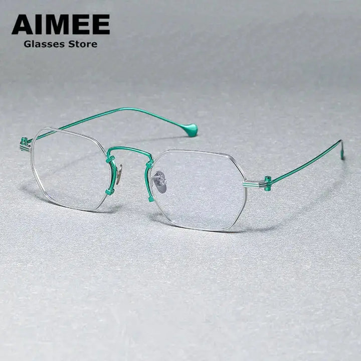 Aimee Unisex Full Rim Flat Top Polygon Titanium Eyeglasses 190069 FuzWeb