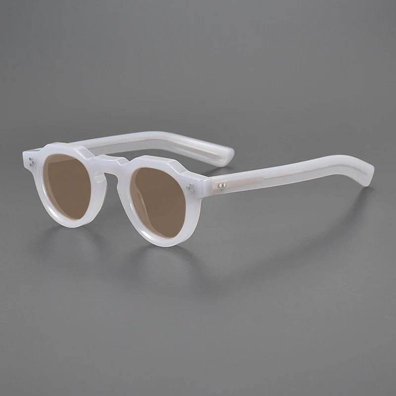Gatenac Unisex Full Rim Flat Top Round Acetate Polarized Sunglasses M002 Sunglasses Gatenac Gray Brown  