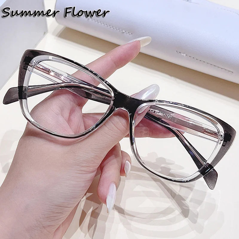 Summer Flower Women's Full Rim Square Cat Eye Tr 90 Titanium Eyeglasses 76045 Full Rim Summer Flower Transparent Gray