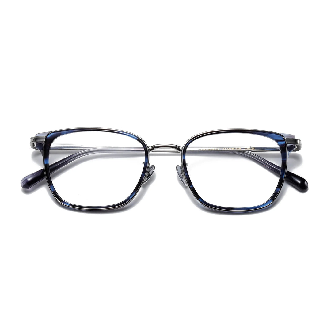 Chashma Ochki  Unisex Full Rim Square Titanium Acetate Eyeglasses 0634 Full Rim Chashma Ochki Blue Stripe  