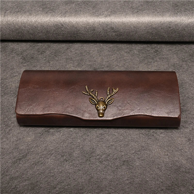 Cubojue Unisex Brown PU Leather Eyeglass Case Assorted Designs 1638 Case Cubojue Case middle case deer  