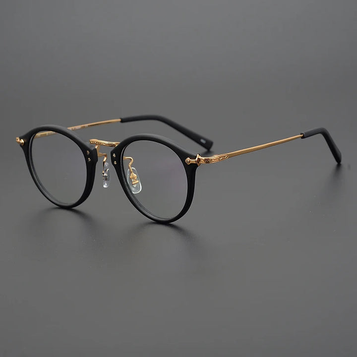 Black Mask Unisex Full Rim Round Titanium Acetate Eyeglasses G805 Full Rim Black Mask Black-Gold  