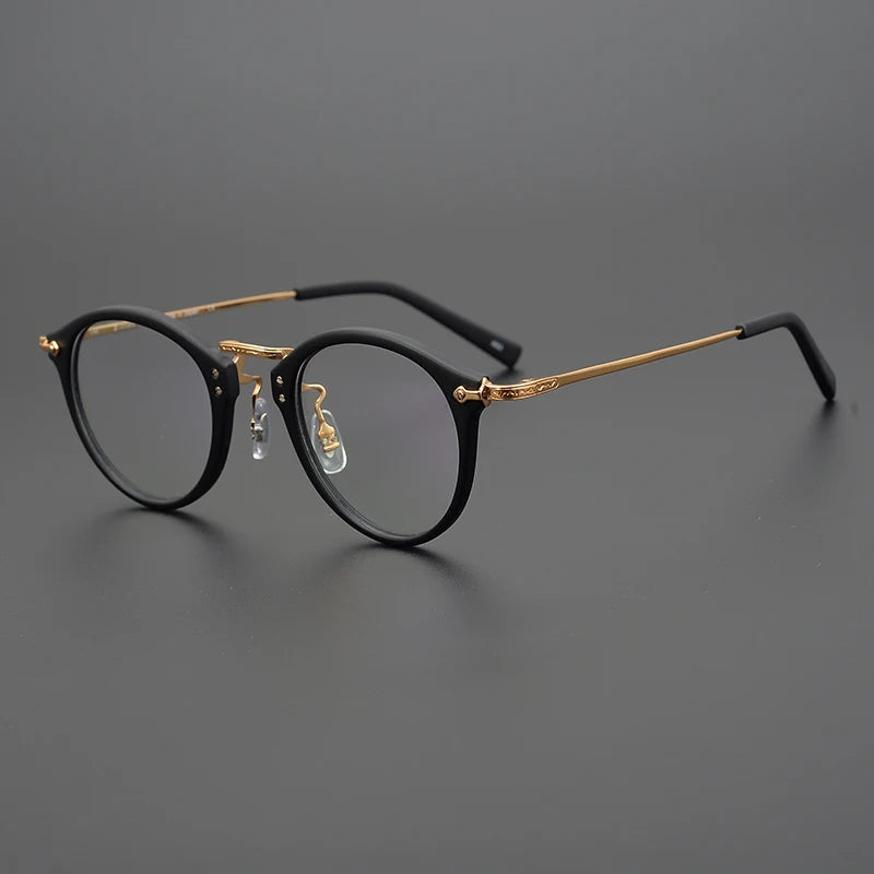 Black Mask Unisex Full Rim Round Titanium Acetate Eyeglasses 84805