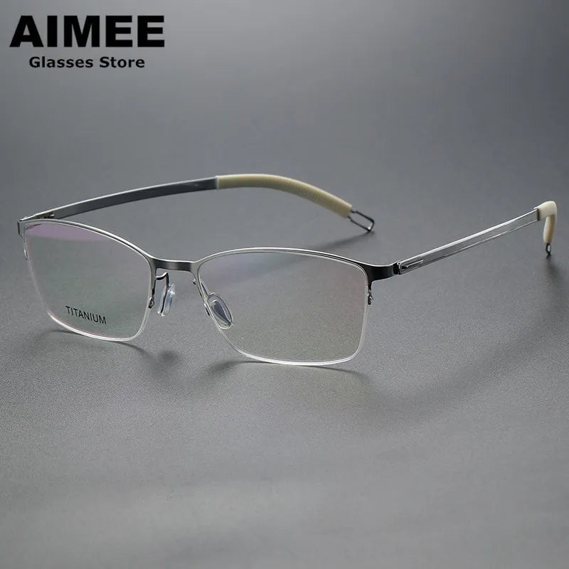 Aimee Unisex Semi Rim Square Screwless Titanium Eyeglasses 25119 Semi Rim Aimee Silver  