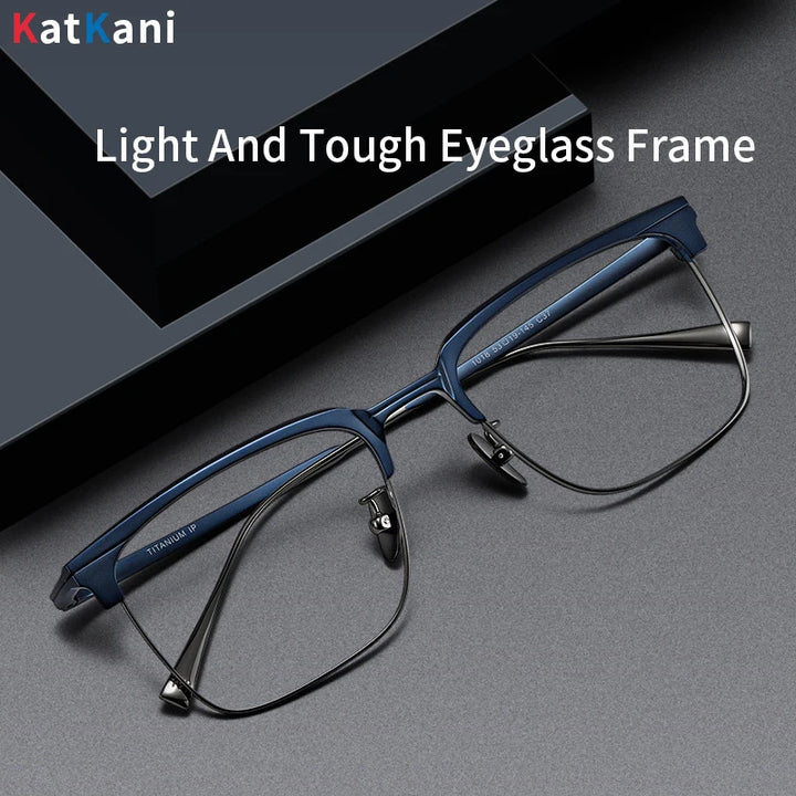 KatKani Men's Full Rim Square Titanium Acetate Eyeglasses 19053 Full Rim KatKani Eyeglasses   