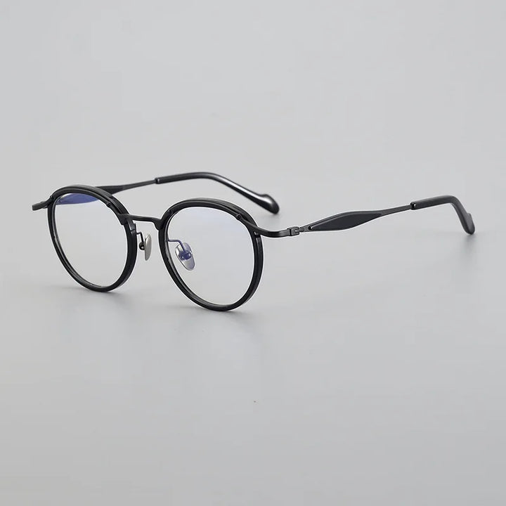 Black Mask Unisex Full Rim Round Acetate Titanium Eyeglasses 196062