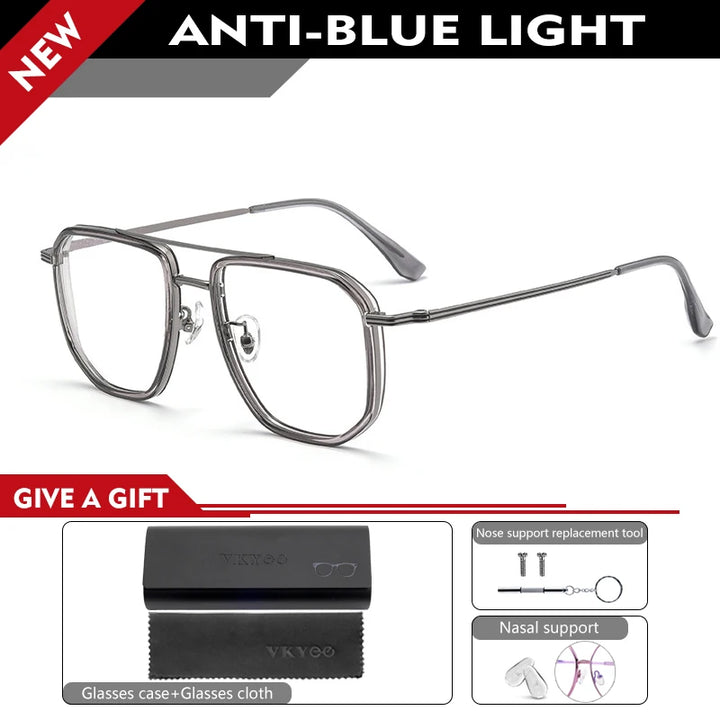 Vicky Men's Full Rim Big Square Double Bridge Titanium Reading Glasses 2216 Reading Glasses Vicky 0 2216YJ- light gray 