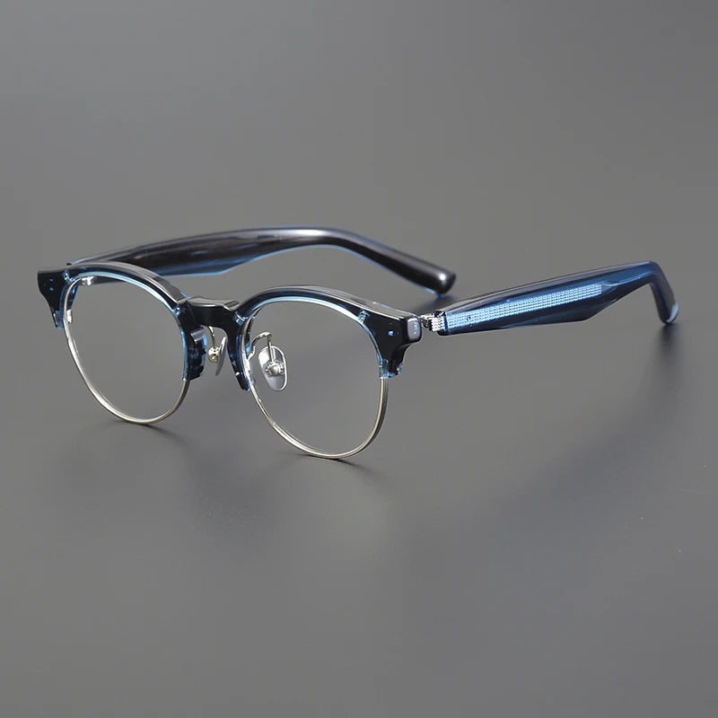 Black Mask Unisex Full Rim Round Brow Line Acetate Eyeglasses 41192 Full Rim Black Mask Blue  