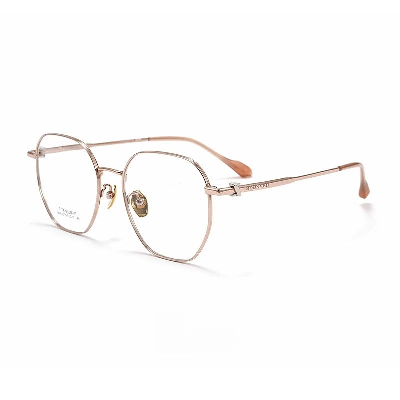 Yimaruili Unisex Full Rim Polygon Titanium Alloy Eyeglasses Y61039 Full Rim Yimaruili Eyeglasses Rose Gold  