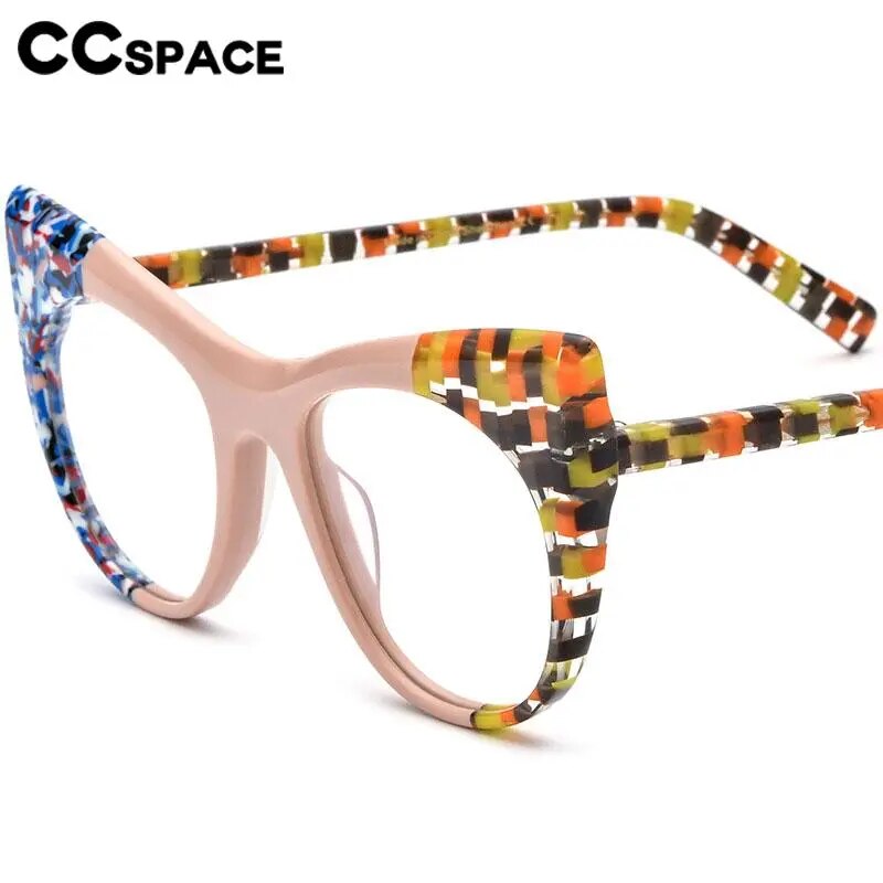 CCspace Unisex Full Rim Round Cat Eye Acetate Eyeglasses 56923 Full Rim CCspace   
