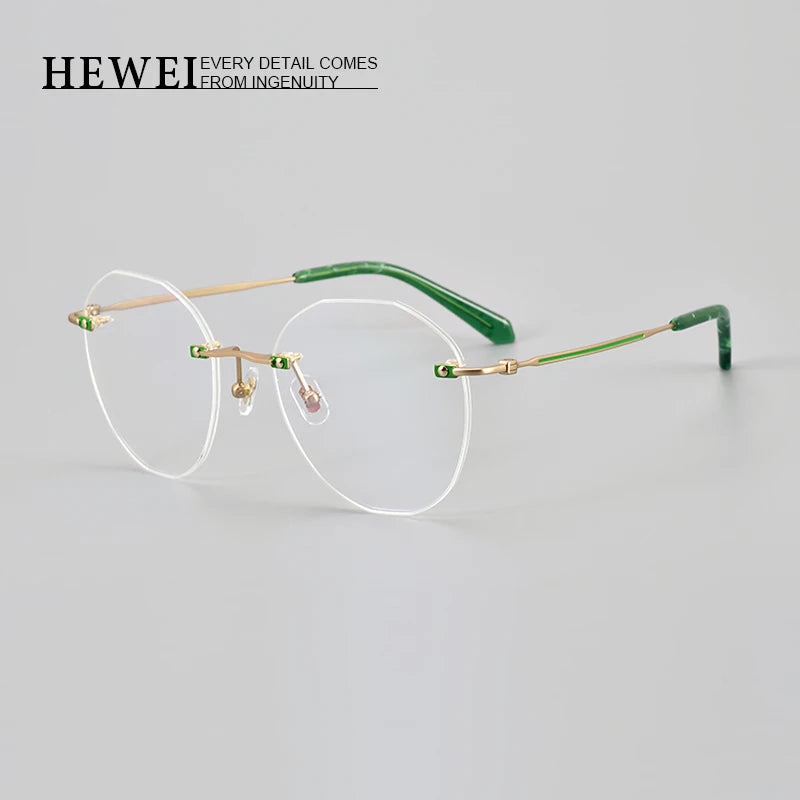 Hewei Unisex Rimless Flat Top Round Titanium Eyeglasses 20074 Rimless Hewei   