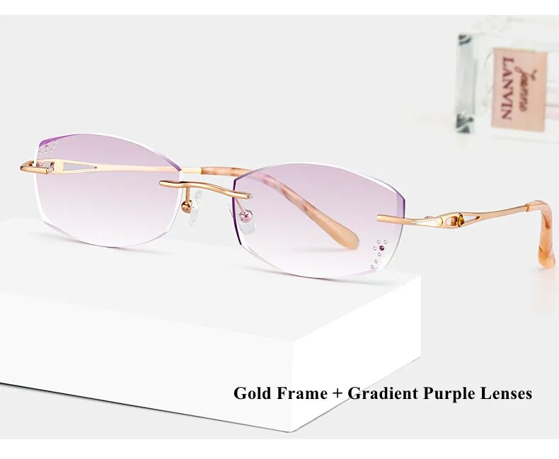 Chashma Ochki Women's Rimless Square Titanium Eyeglasses 99102 Rimless Chashma Ochki Gold Purple  