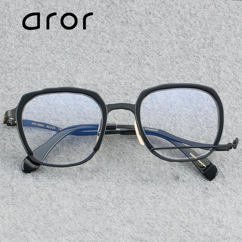 Aror Unisex Full Rim Square Titanium Acetate Eyeglasses 49460 Full Rim Aror