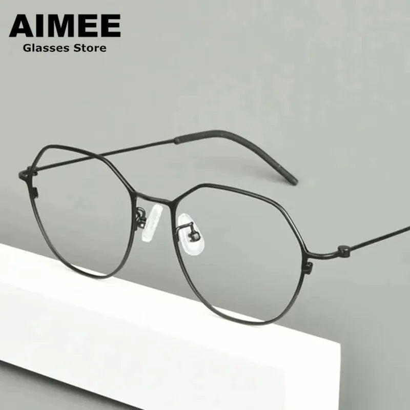 Aimee Unisex Full Rim Flat Top Round Titanium Eyeglasses 942515 Full Rim Aimee Black