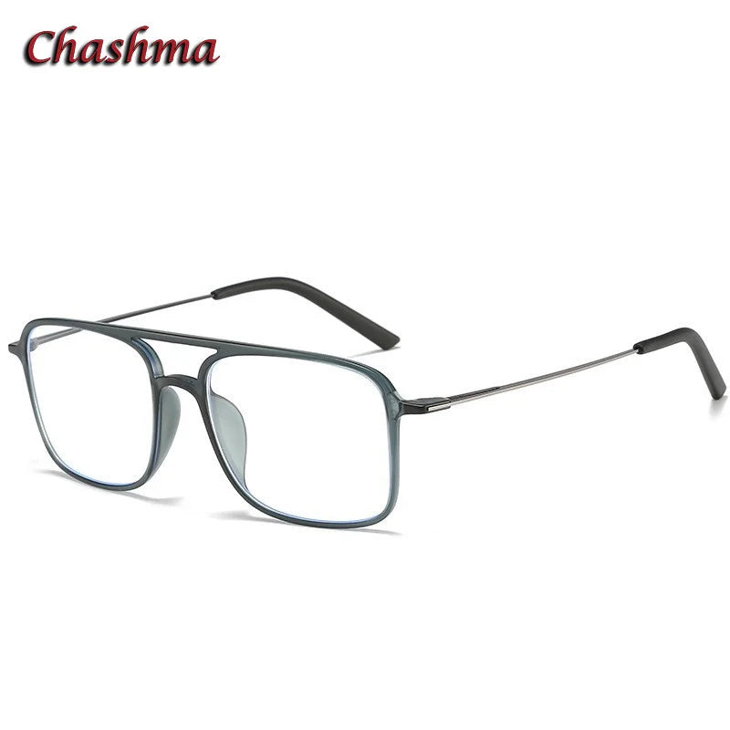 Chashma Ochki Unisex Youth's Full Rim Square Double Bridge Ultem Eyeglasses 2135 Full Rim Chashma Ochki Gray  