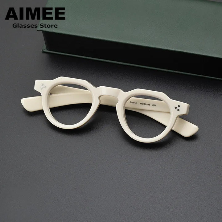 Aimee Unisex Full Rim Flat Top Oval Acetate Eyeglasses 8013 Full Rim Aimee White  