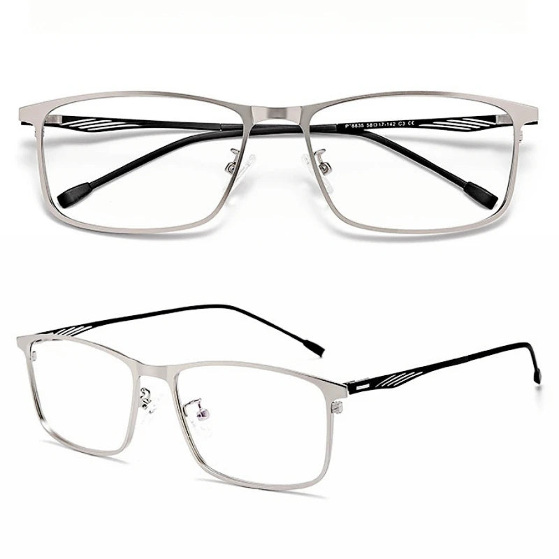 Yimaruili Men's Full Rim Big Square Alloy Eyeglasses 8835 Full Rim Yimaruili Eyeglasses Silver Black  