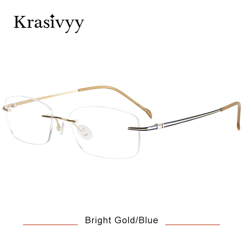 Krasivyy Unisex Rimless Square Titanium Eyeglasses 16075 Rimless Krasivyy Bright Gold Blue  