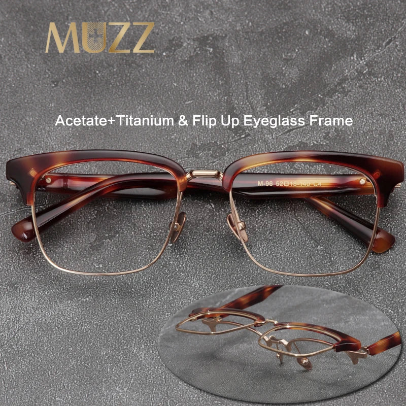 Muzz Unisex Full Rim Square Acetate Titanium Flip Up Eyeglasses 96196 Full Rim Muzz   