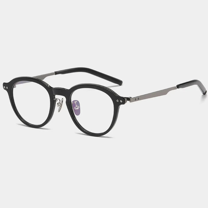 Black Mask Unisex Full Rim Round Titanium Acetate Eyeglasses  13113 Full Rim Black Mask Black-Gray  