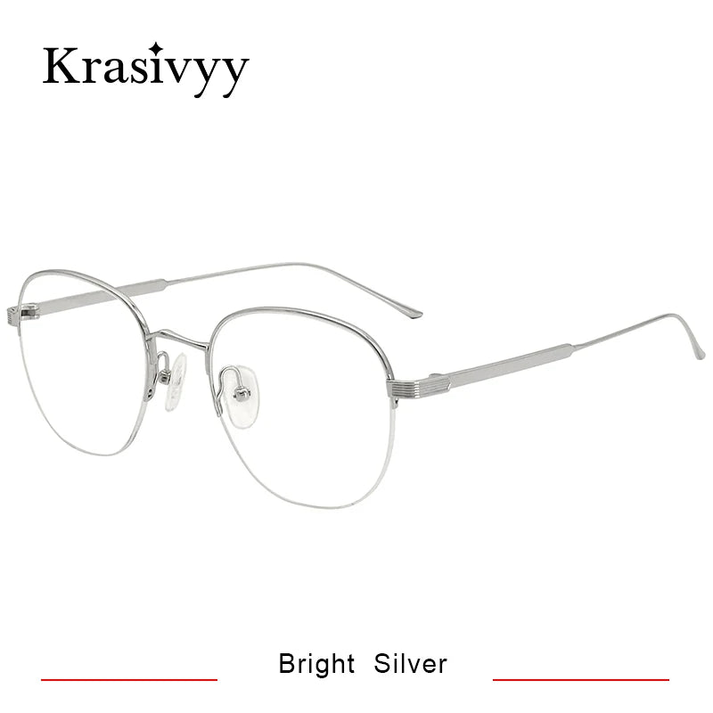 Krasivyy Men's Semi Rim Oval Titanium Eyeglasses 1640 Semi Rim Krasivyy Bright Silver  