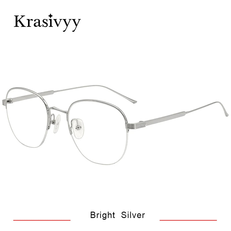 Krasivyy Women's Semi Rim Oval Polygon Titanium Eyeglasses 700164