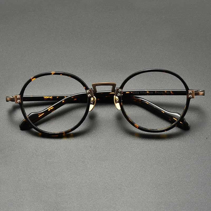 Gatenac Unisex Full Rim Round Acetate Titanium Eyeglasses Gxyj383