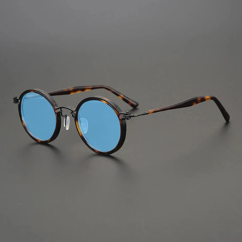 Gatenac Unisex Full Rim Round Polarized Acetate Titanium Sunglasses Mo10  FuzWeb  Tortoiseshell Blue  