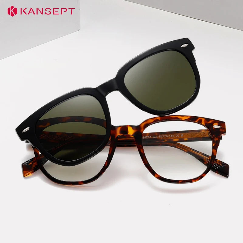 Kansept Unisex Full Rim Square Tr 90 Alloy Reading Glasses Clip On Sunglasses 34201