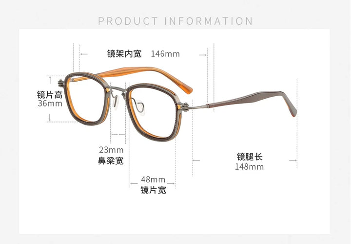 Black Mask Unisex Full Rim Polygon Acetate Titanium Eyeglasses 695861