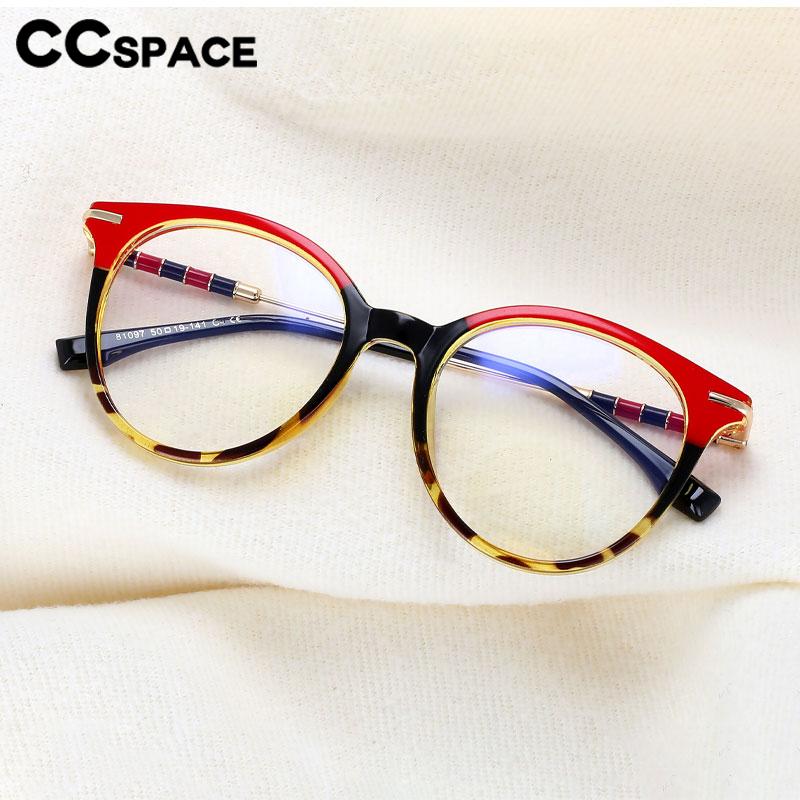 CCspace Women's Full Rim Round Acetate Alloy Eyeglasses 56609 Full Rim CCspace   