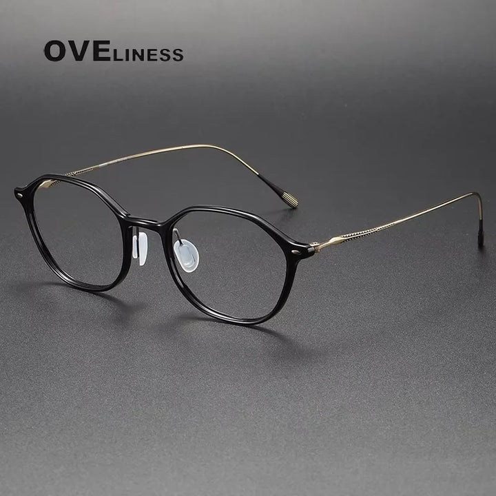 Oveliness Women's Full Rim Oval Square Titanium Acetate Eyeglasses 4651 Full Rim Oveliness black gold  