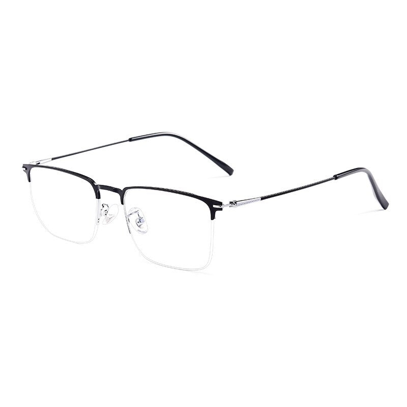 Yimaruili Men's Semi Rim Square Alloy Eyeglasses 0608 Semi Rim Yimaruili Eyeglasses Black Silver  