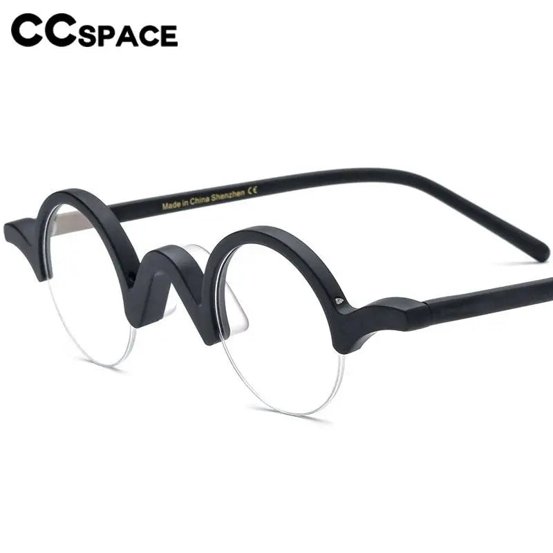 CCSpace Unisex Semi Rim Round Acetate Eyeglasses 56883 Semi Rim CCspace   
