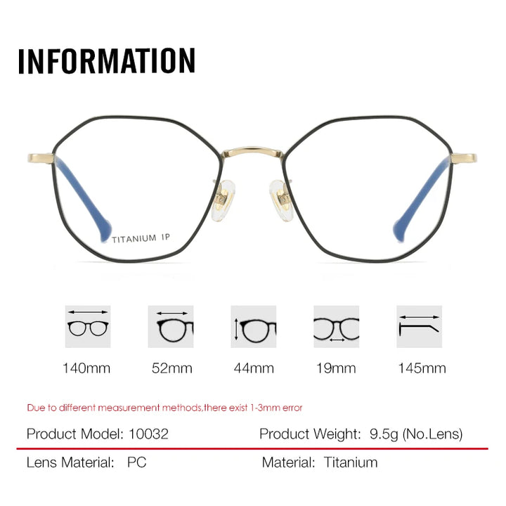 Aror Unisex Full Rim Polygon Oval Titanium Eyeglasses 610032