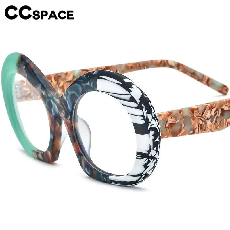 CCspace Unisex Full Rim Round Acetate Eyeglasses 57053 Full Rim CCspace   