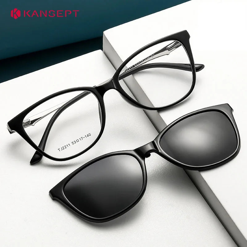 Kansept Women's Full Rim Cat Eye PC Alloy Reading Glasses Clip On Sunglasses 92211