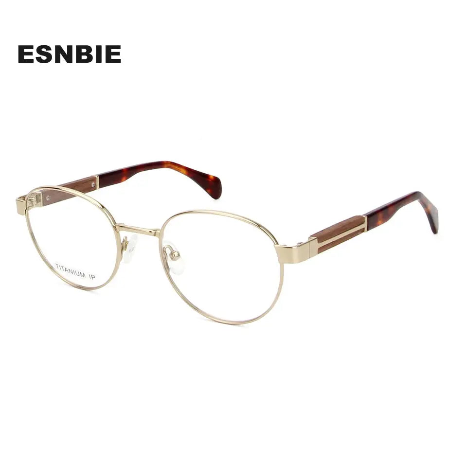 Esnbie 251940 Womens Full Rim Oval Round Titanium Wood Acetate Frames — view 1 | Esnbie at FuzWeb