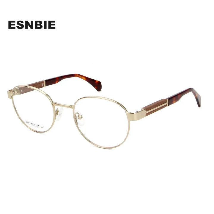 Esnbie 251940 Womens Full Rim Oval Round Titanium Wood Acetate Frames — view 1 | Esnbie at FuzWeb