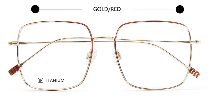 Esnbie Unisex Full Rim Big Square Titanium Eyeglasses 22025 Full Rim Esnbie GOLD RED  