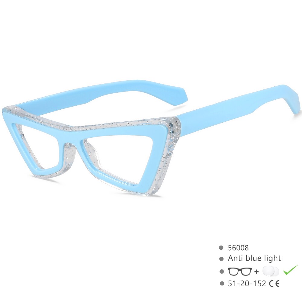 CCSpace Unisex Full Rim Big Square Cat Eye Acetate Eyeglasses 56008 Full Rim CCspace C5BlueWhite  