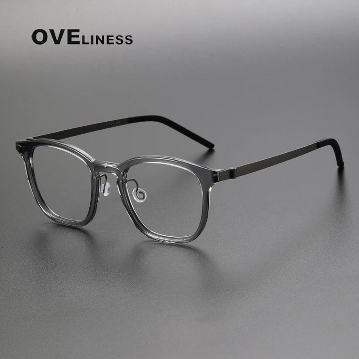 Oveliness Unisex Full Rim Square Acetate Titanium Screwless Eyeglasses 1047 Full Rim Oveliness grey  