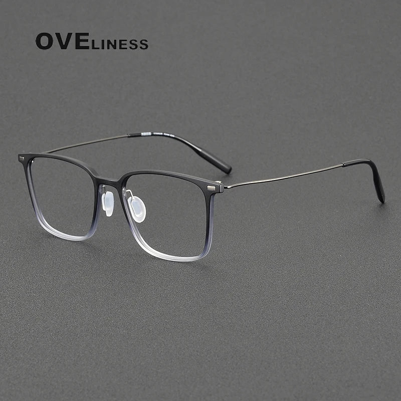 Oveliness Women's Full Rim Square Acetate Titanium Eyeglasses 8673 Full Rim Oveliness black gun  