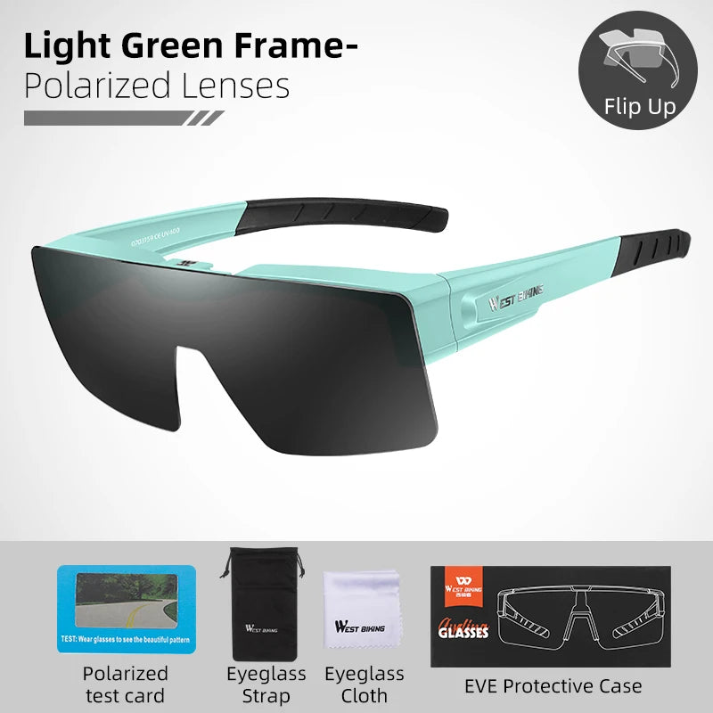 West Biking Unisex Full Rim Square Flip Up Over Frame Sunglasses 940703